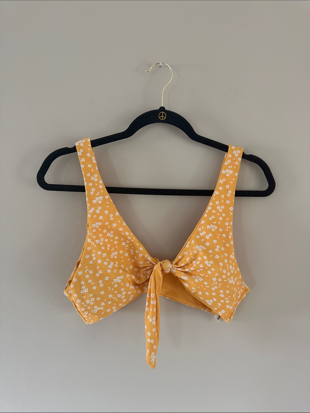 Tie-Front Floral Bikini Top in Mustard Yellow